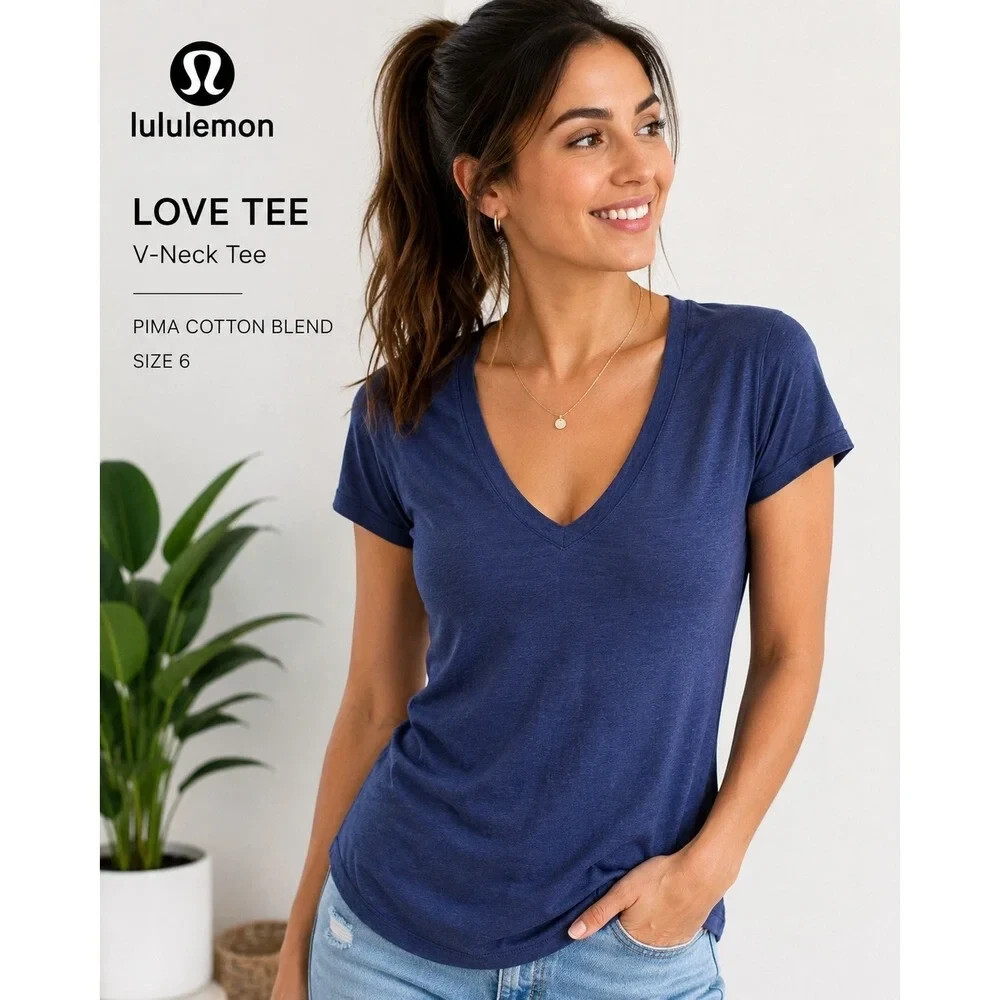Lululemon Love Tee V Neck Muted Blue Night Sea Soft Womens Size 12 L/XL